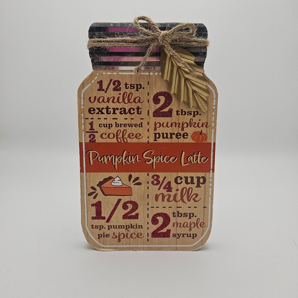 Tabletop Decor‎ Orange and Brown Pumpkin Spice Latte Mason Jar Fall Sign Decor